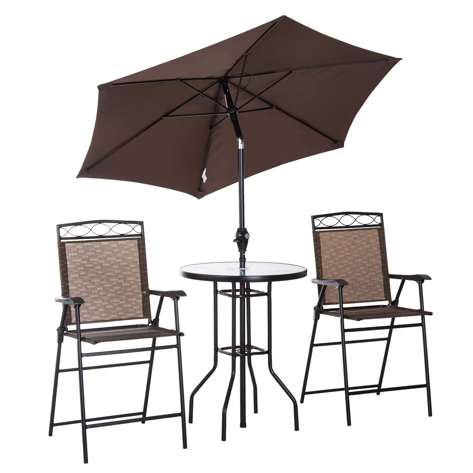 Front. Outsunny - 4 Piece Outdoor Patio Dining Furniture Set, 2 Folding Chairs, Adjustable Angle Umbrella - Brown.