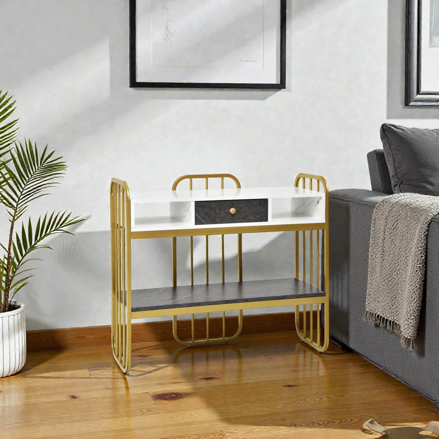 Hivvago - Contemporary Wide Console Table with Integrated Drawer and Shelf - White