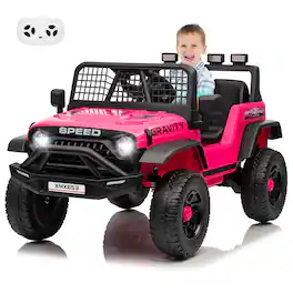 GARVEE - 12V Kids Ride On Truck, Parent Remote Control, 3 Speeds, Safety Brake, LED Lights, Music, Gift for 3-8Yesrs - Deep Pink