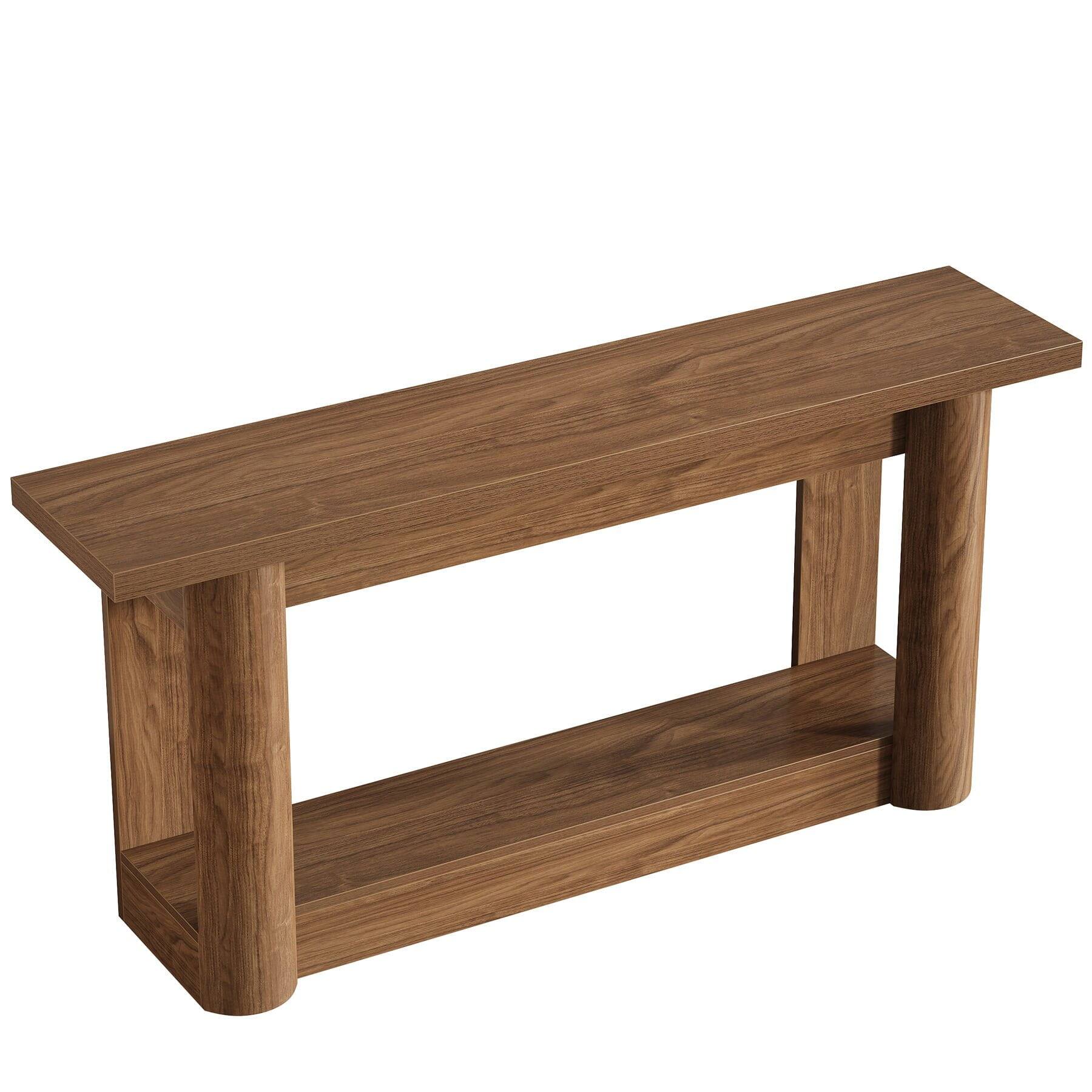 Alt View 1. Kadyn - Solid Wood Console Table - 2-Shelf Open Storage, Minimalist Design, Living Room/Entryway, Space-Saving, Brown - Brown.