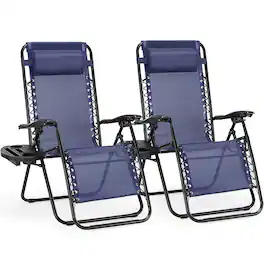 Bestier - Besiter 2 Pack Folding Zero Gravity Reclining Lounge Chairs - 300lb Capacity, 3-Second Fold System - Blue