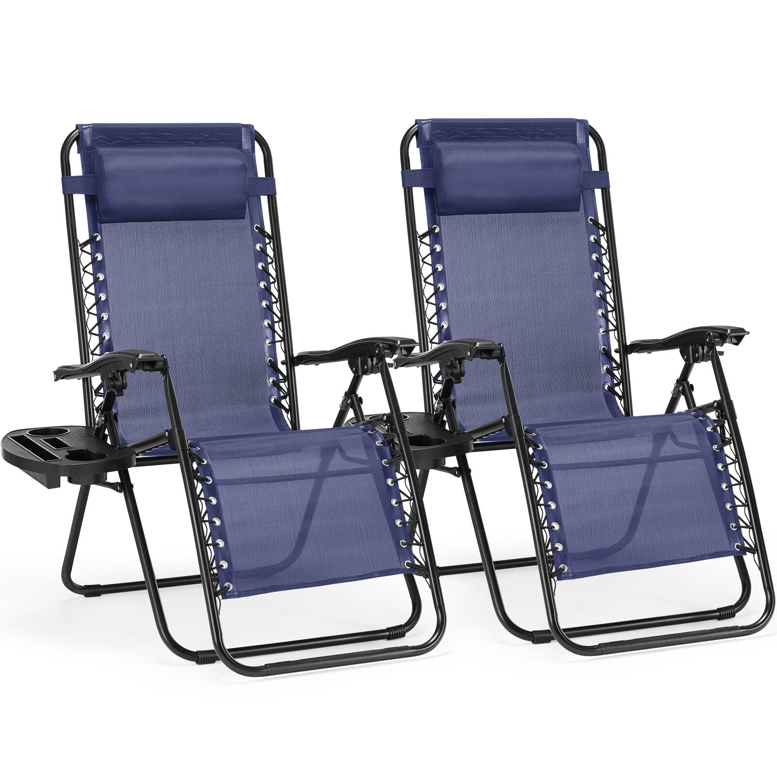 Bestier - Besiter 2 Pack Folding Zero Gravity Reclining Lounge Chairs - 300lb Capacity, 3-Second Fold System - Blue