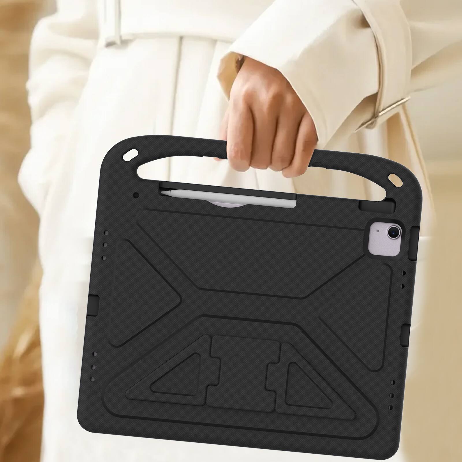 Alt View 3. Dteck - For iPad Air 11 M4(2026)/M3 (2025)/M2 (2024) Rugged Case Kids Friendly EVA Handle Grip Pencil Holder Kickstand Cover - Black.