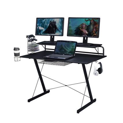Front. Spaco - Spaco Gaming Computer Desk with Cup Holder, Carbon Fiber Top, Steel Frame and Adjustable Storage, for Home Office Gaming - Black.