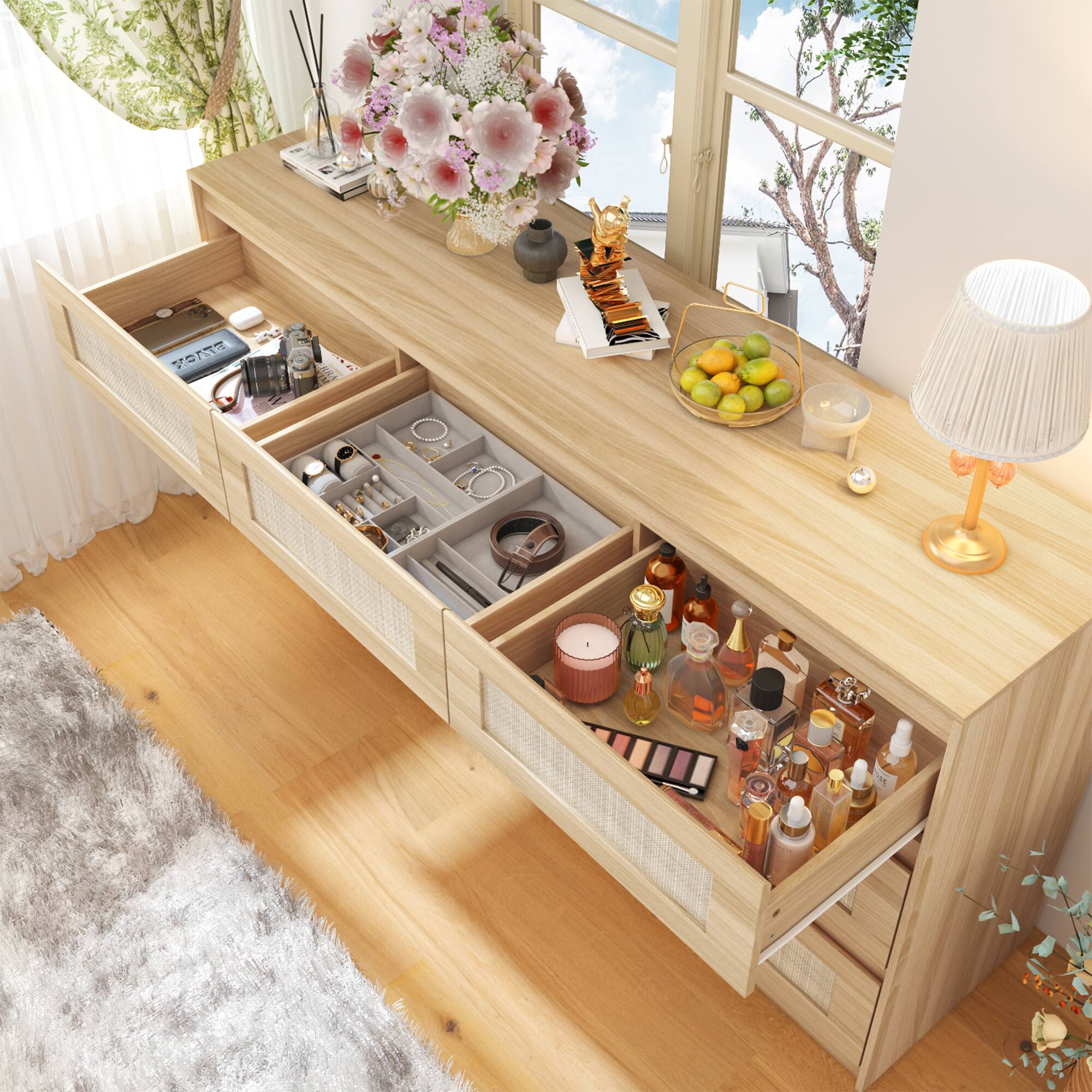 Alt View 9. Famapy - Famapy Rattan - Accented Dresser: Natural Wood - Style, Silent Slides, Multi - Scene Storage - Wooden.