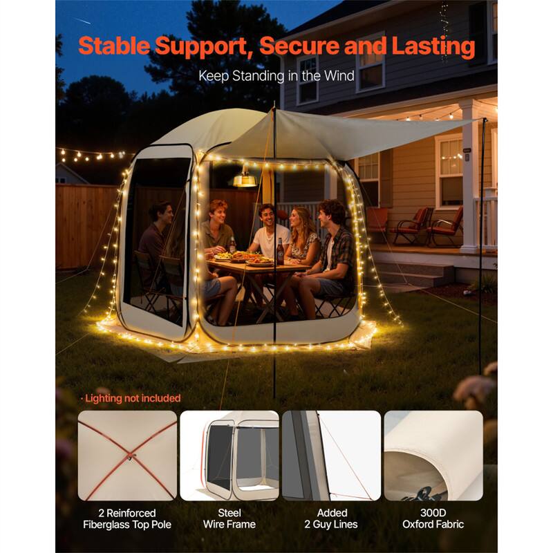 Stable Support, Secure and Lasting  
Keep Standing in the Wind  

Lighting not included  

- 2 Reinforced Fiberglass Top Pole  
- Steel Wire Frame  
- Added 2 Guy Lines  
- 300D Oxford Fabric