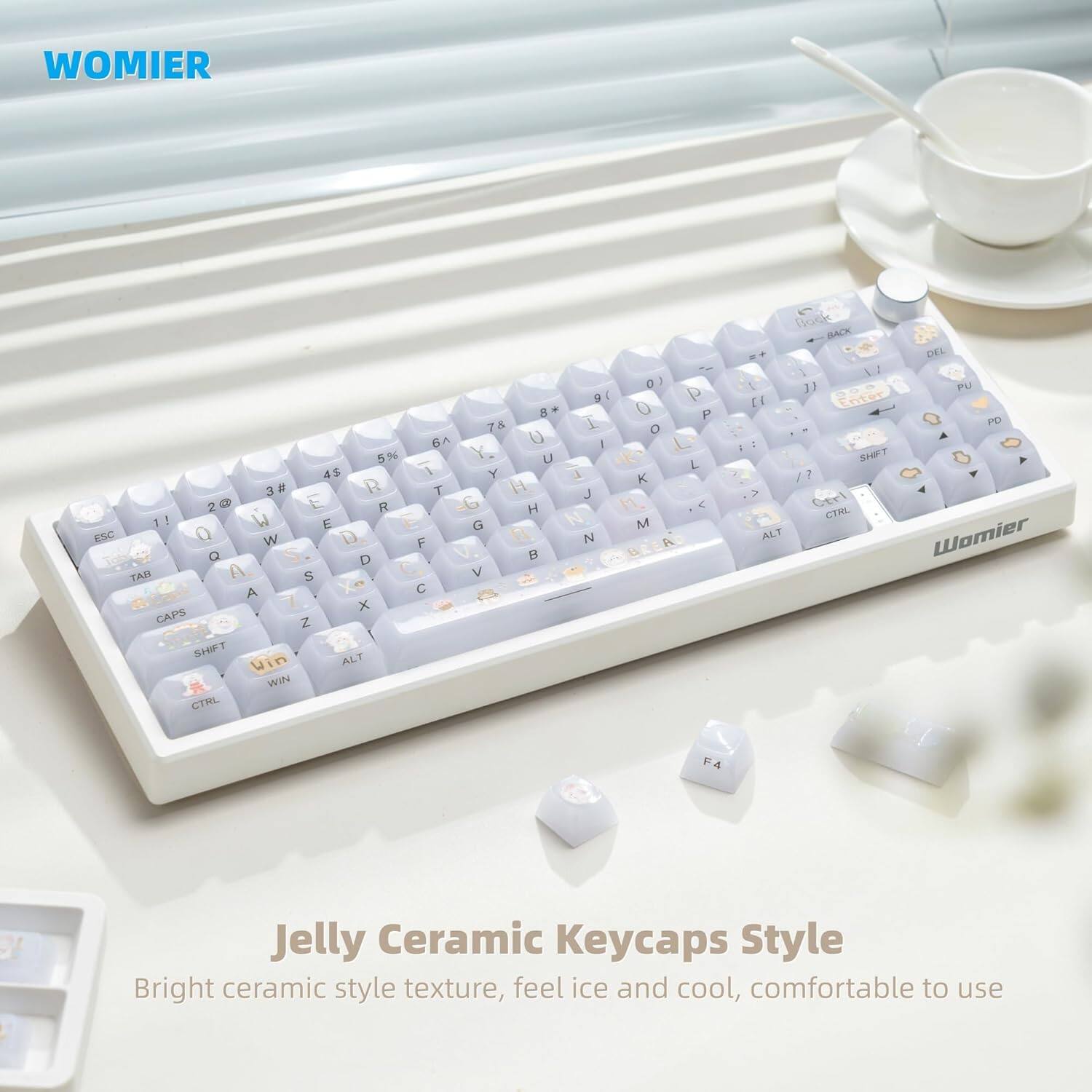 WOMIER  
Jelly Ceramic Keycaps Style  
Bright ceramic style texture, feel ice and cool, comfortable to use