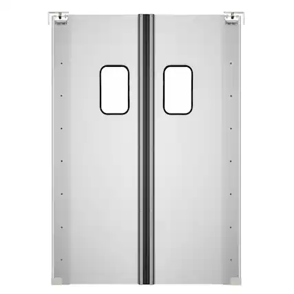 Front. Koolmore - Commercial Double Aluminum Swinging Traffic Door with 9 In. x 14 In. Window - 72 In. x 84 In. Door Opening (KM-SWD36X2) - Silver.