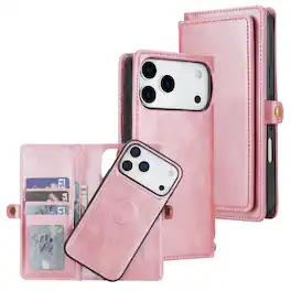 Dteck - For Apple iPhone 18 Pro Max Detachable Wallet Case Shockproof Leather Card Slots Full Body Protection Cover With Lanyard - Rosegold