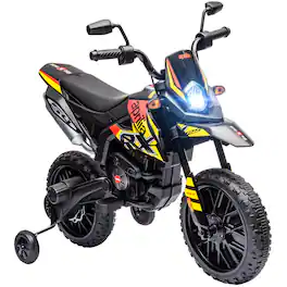 Ecooso - Licensed Aprilia 12V Kids Electric Motorcycle with Training Wheels, Suspension, Music, LED Light, and USB Port - Yellow