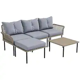 Outsunny - 5 Piece Patio Furniture Set, Outdoor Conversation Set with L-Shaped Sofa, Cushions, for Backyard, Lawn and Pool - Light Gray