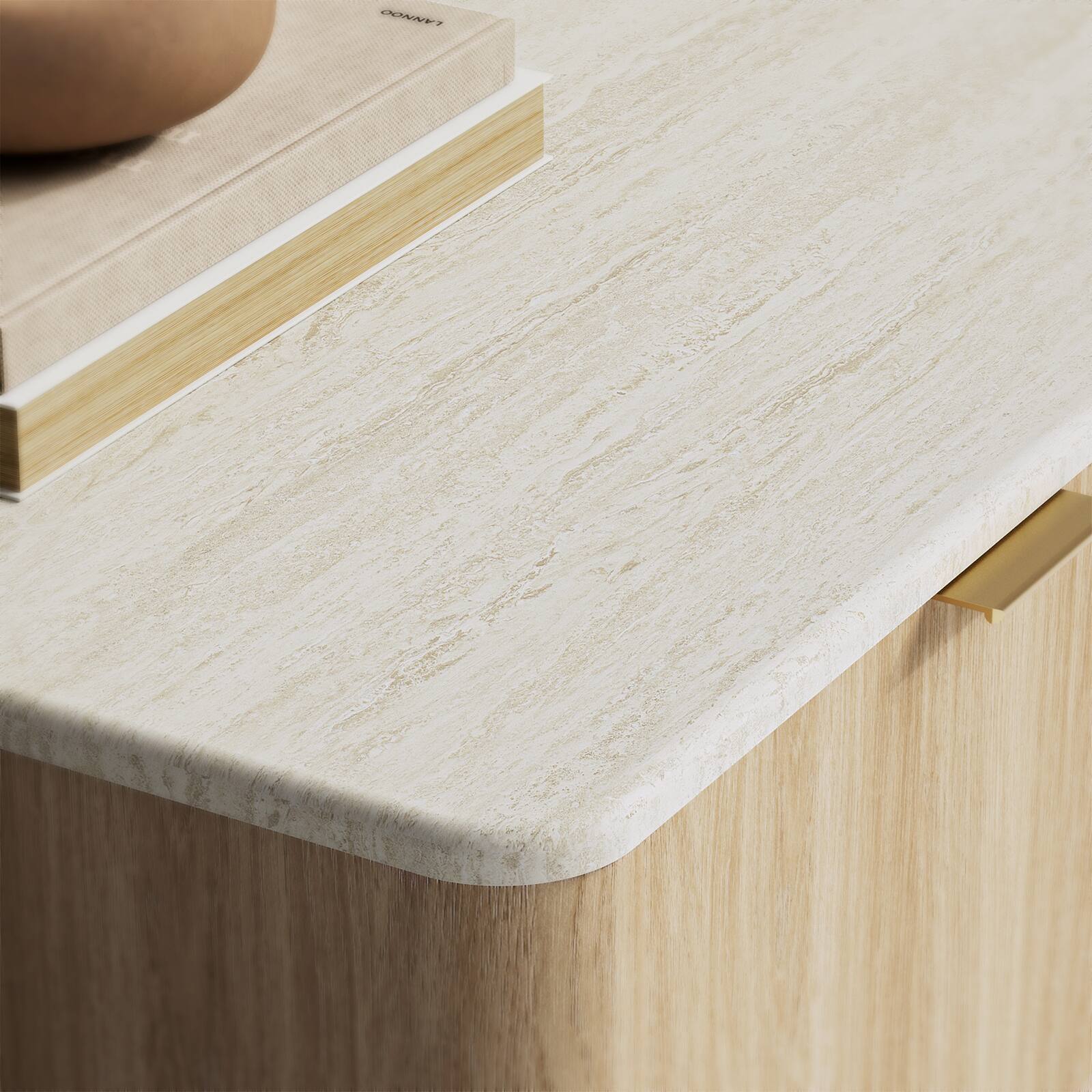 Back. ModernMate - 51.2"W Modern 5 Drawers Dresser Faux Travertine Dresser Chest for Bedroom Living Room - Natural Oak.