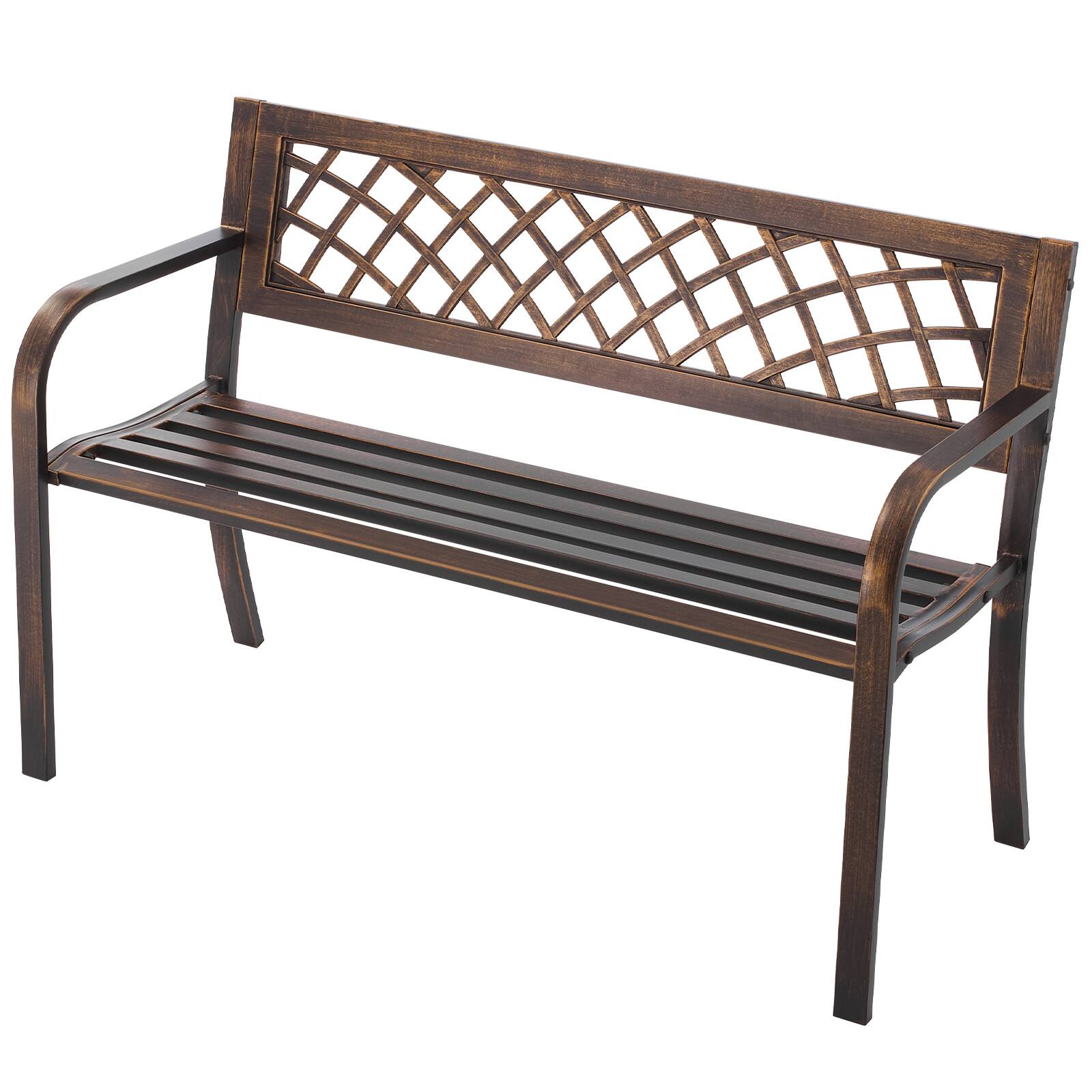 Alt View 4. VEVOR - Outdoor Bench, 46 inch, Carbon Steel Metal Frame with PVC Mesh Pattern Backrest and Round Edge Armrests - Antique Bronze.