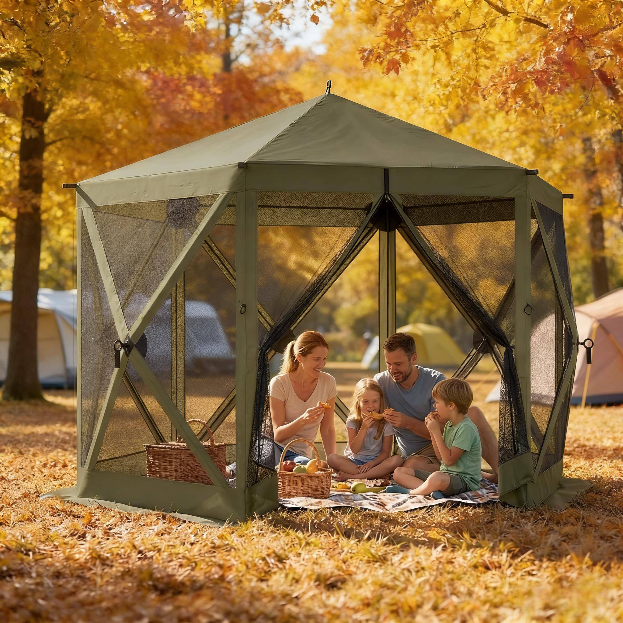 Angle. Anysun - All-Around Mesh Sidewalls Design Pop-Up Gazebo, Easy to Carry and Store - Dark Green.