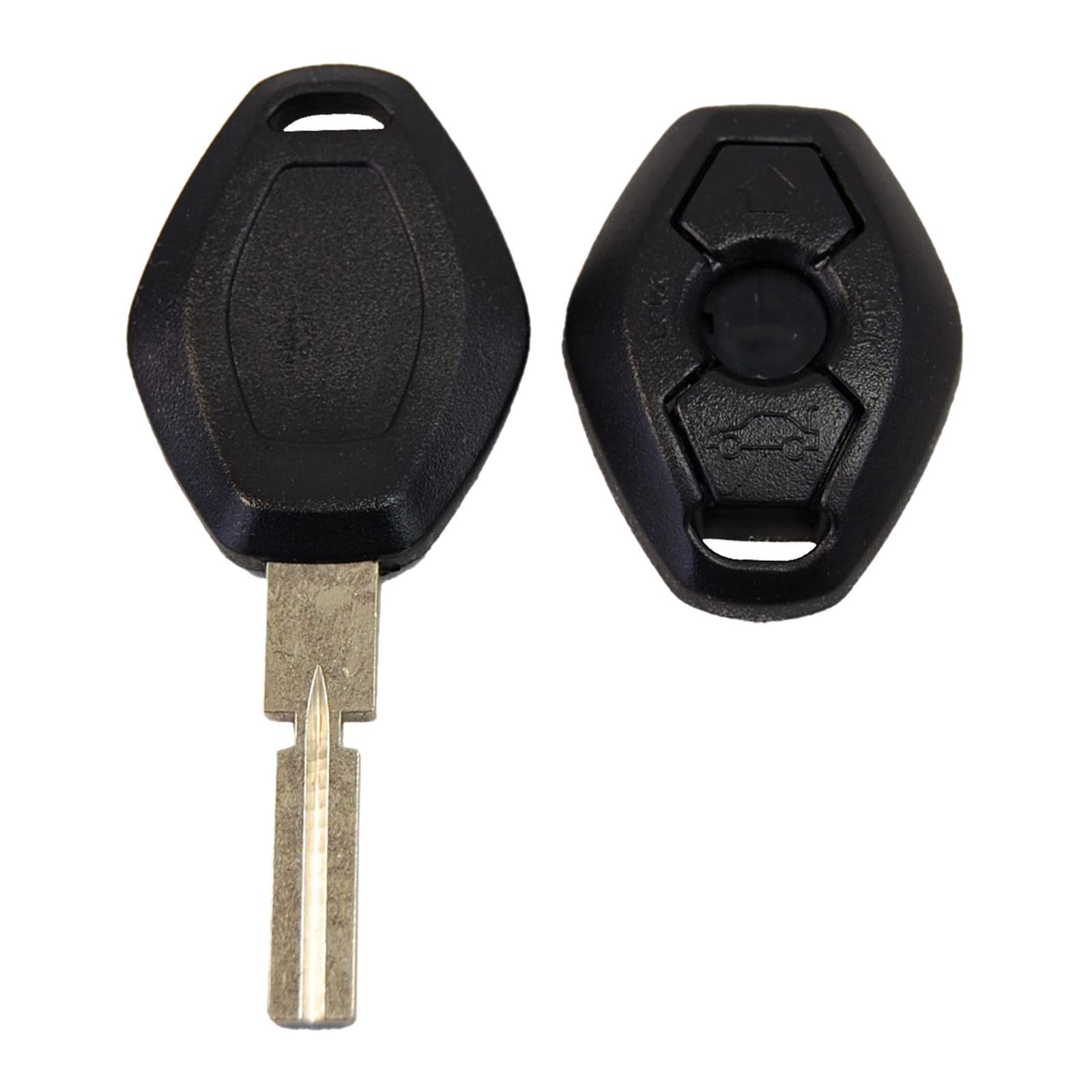 Angle. HQRP - Remote fob shell with uncut blade and 3 V battery - compatible with BMW 323i, X3 E83, X5 E53 - Black.