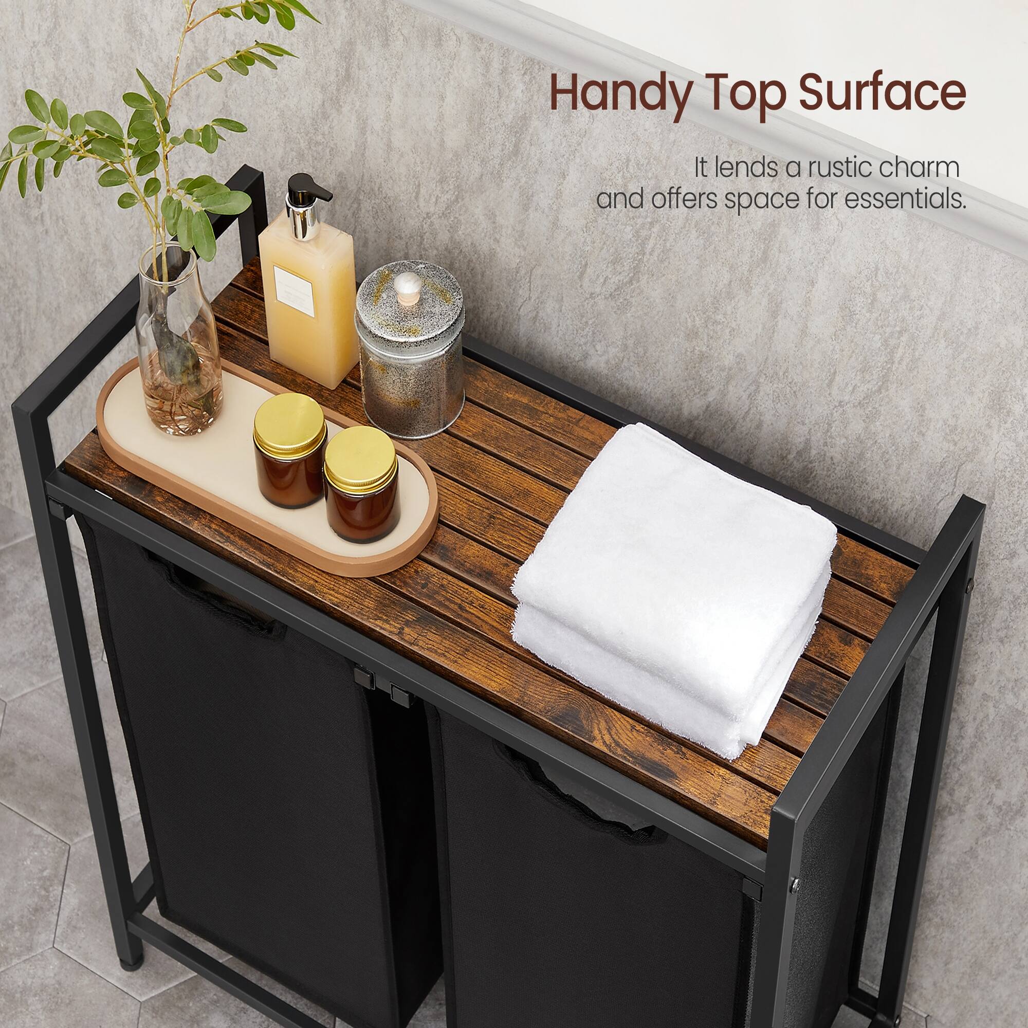 Handy Top Surface  
It lends a rustic charm and offers space for essentials.