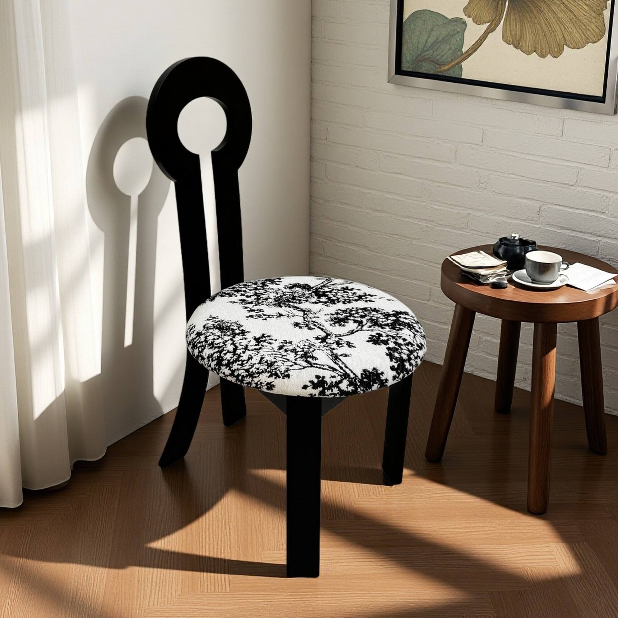 Alt View 5. GOODSILO - Modern Dining Chair with Key-Ring Design Solid Wood Frame and Comfortable PU Leather Cushion, Set of 2 - White+Black.
