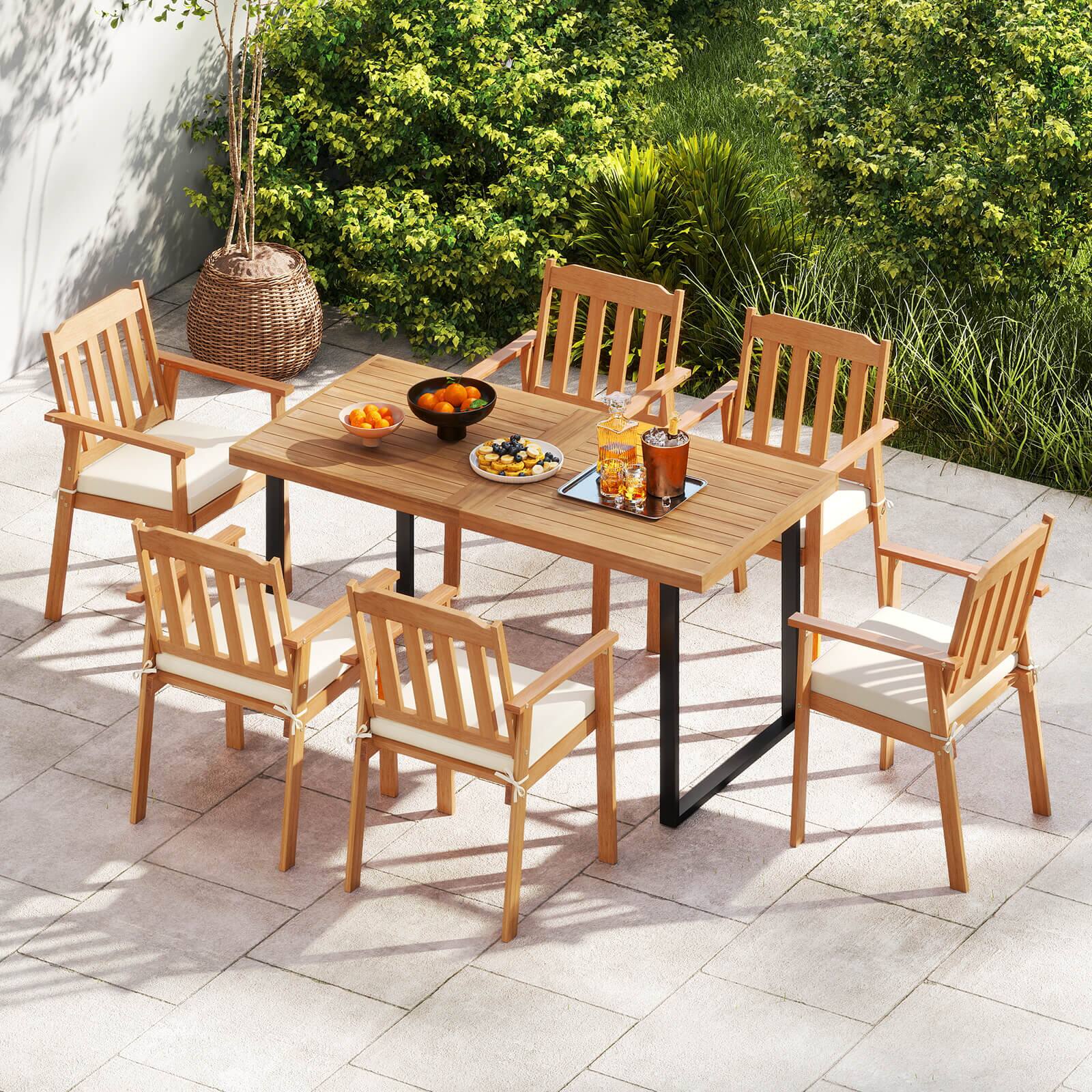 Alt View 3. Costway - Costway 4 PCS Patio Dining Chairs with  Removable Padded Cushion Armrests Slatted Backrest - Natural,White.