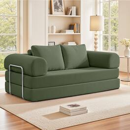 KERDOM - 3-4 Person Sectional Sofa 78'' W, Foldable Modular Corduroy Combination Couch Bed for Apartment, No Assembly Required - Olive Green