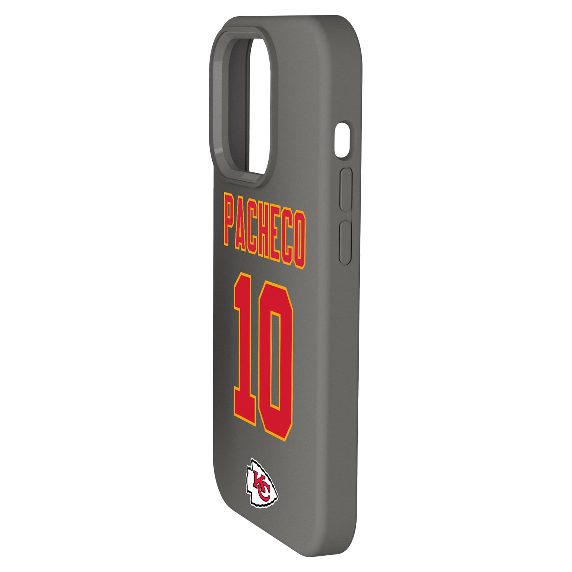 Alt View 1. Keyscaper - Isiah Pacheco Gray Kansas City Chiefs Ready Soft Touch iPhone Case - 14 Plus - Gray.