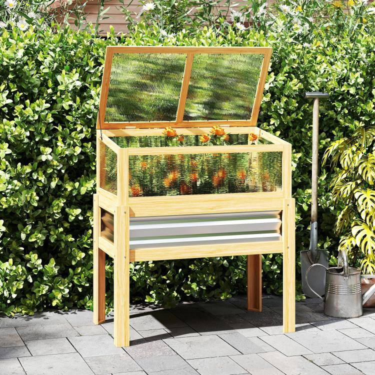 Alt View 9. PULUZ - Raised Garden Bed with Mini Greenhouse, Elevated Planter Box with Legs and Bed Liner for Flowers, Vegetables - Natural.