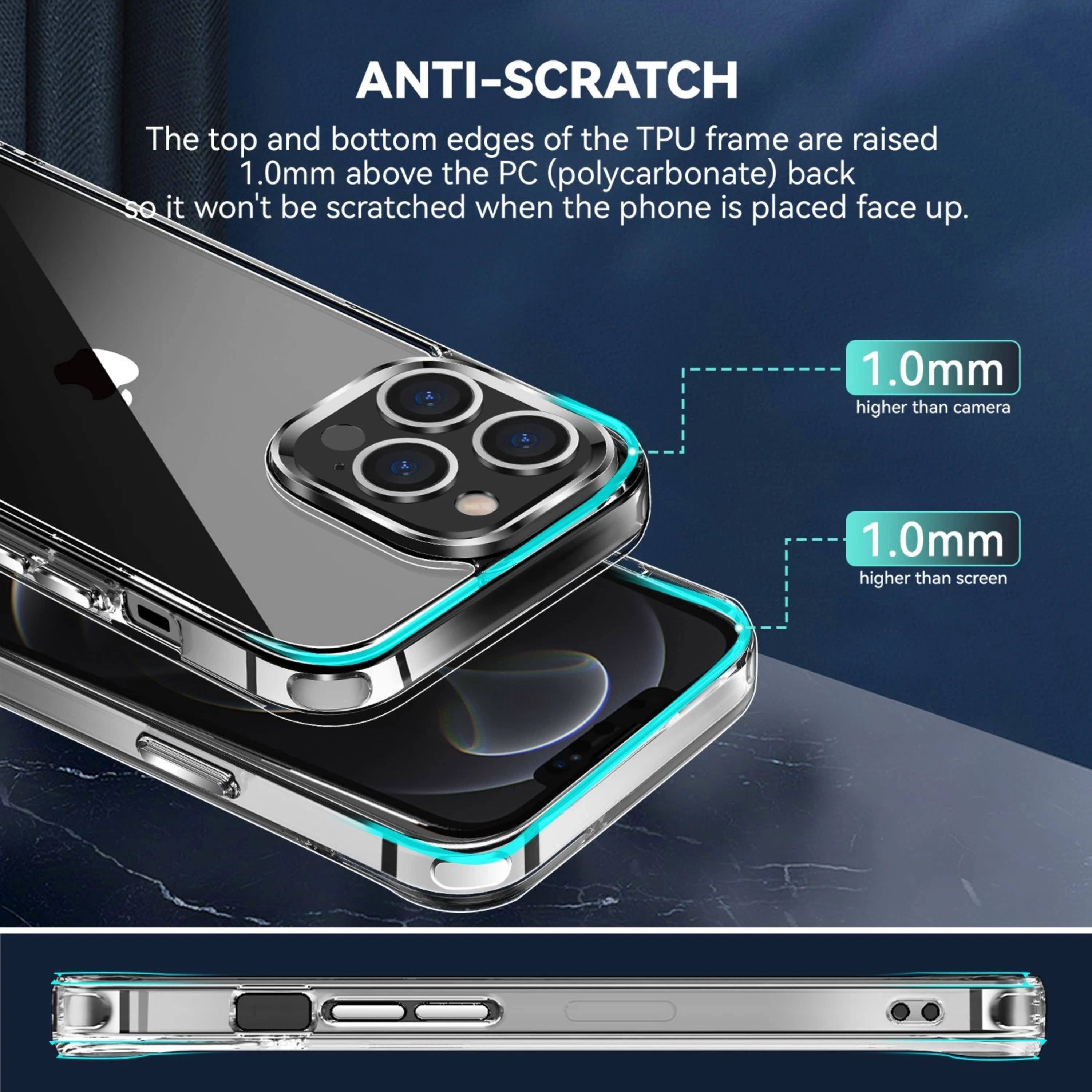 ANTI-SCRATCH

The top and bottom edges of the TPU frame are raised 1.0mm above the PC (polycarbonate) back so it won't be scratched when the phone is placed face up.

1.0mm higher than camera
1.0mm higher than screen