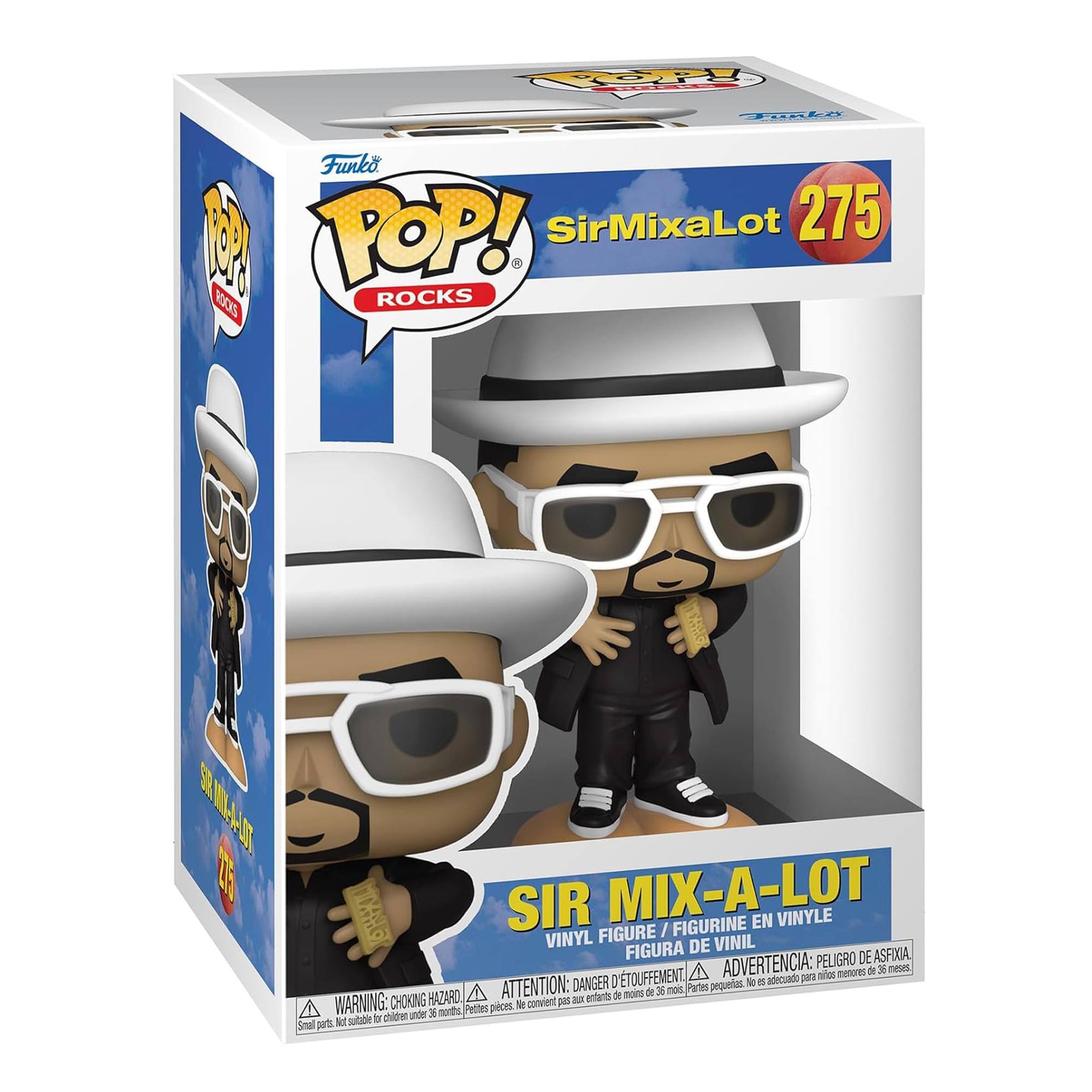 Funko POP! Rocks  
Sir Mix-a-Lot  
275  

Sir Mix-a-Lot  
Vinyl Figure / Figurine en Vinyle / Figura de Vinilo  

WARNING: CHOKING HAZARD - Small parts. Not for children under 3 years.  
ATTENTION: PEU DE RISQUE D'ASPHIXIE - Petites pièces. Ne convient pas aux enfants de moins de 3 ans.  
ADVERTENCIA: PEQUEÑAS PIEZAS - PELIGRO DE ASFIXIA. No es adecuado para niños menores de 3 años.