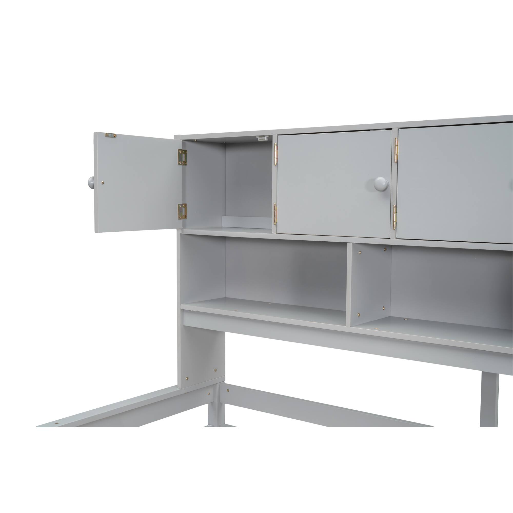 Alt View 10. Tiramisubest - Full Size Gray Wooden Loft Bed with Storage, Desk, Drawers & Shelves - Gray.