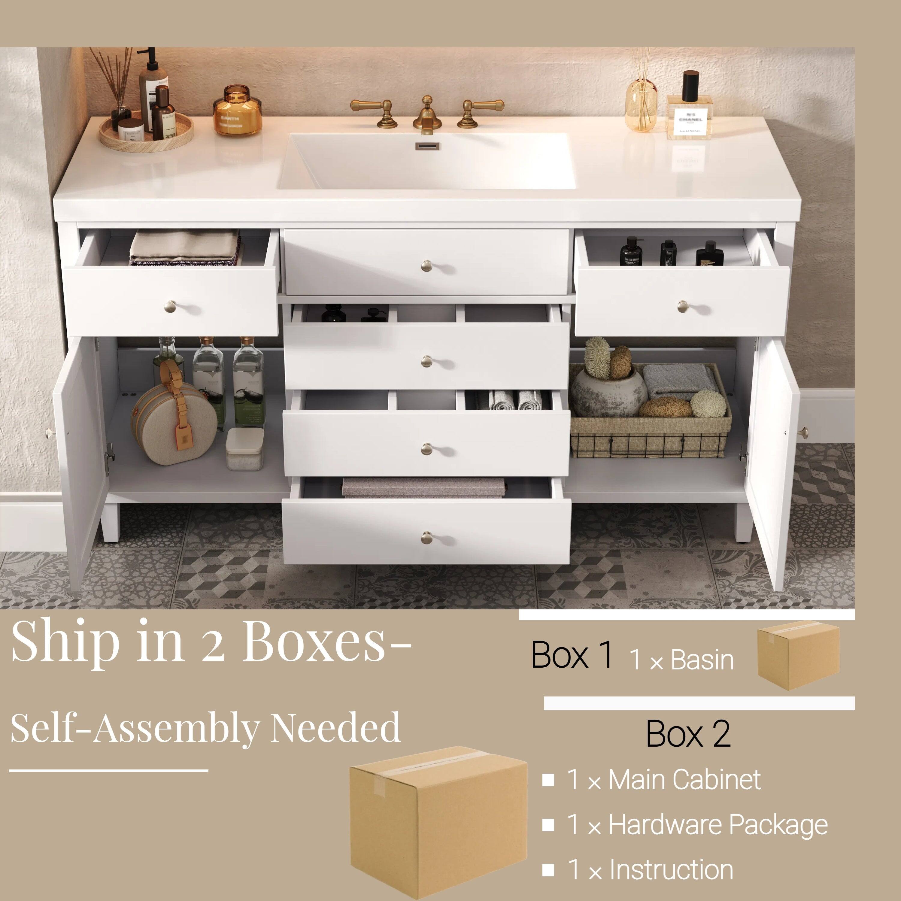 Ship in 2 Boxes-  
Self-Assembly Needed  

Box 1  
1 x Basin  

Box 2  
1 x Main Cabinet  
1 x Hardware Package  
1 x Instruction