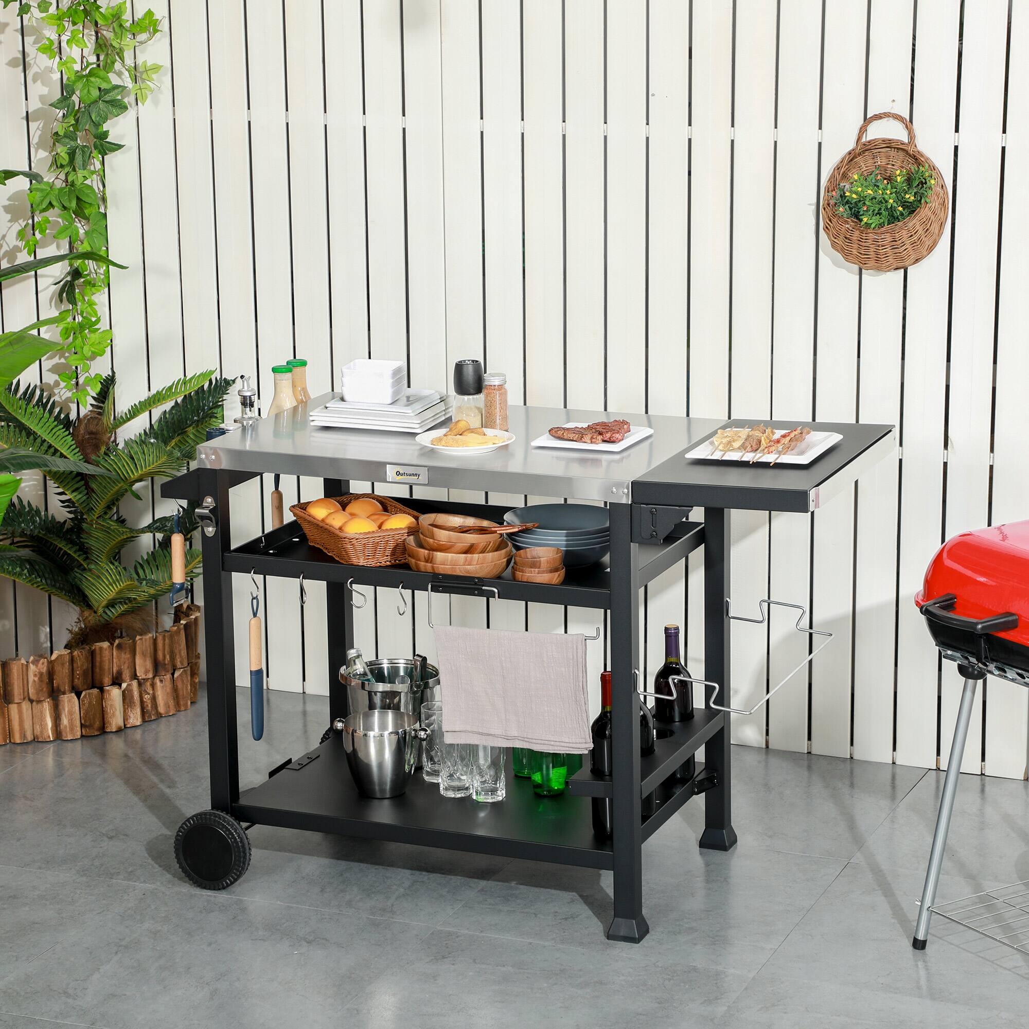 Alt View 1. Outsunny - Outdoor Grill Cart Table with Foldable Side Table - Black.