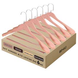BP4U - 6-Pack Premium Wide Shoulder Wooden Suit Hangers, Clothers Hangers with Locking Bar for Coats - Cedar Wood