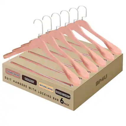 CEDAR WOOD SUIT HANGERS WITH LOCKING BAR 6 PACK BP4U
WALNUT NATURAL WOOD DARK CHERRY