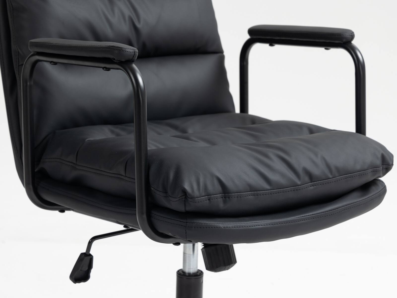 Alt View 3. Forest'nSky - Ergonomic Mid-Back Office Chair - PU Leather Desk Chair with 40° Recline & Wheels,Black - Black.
