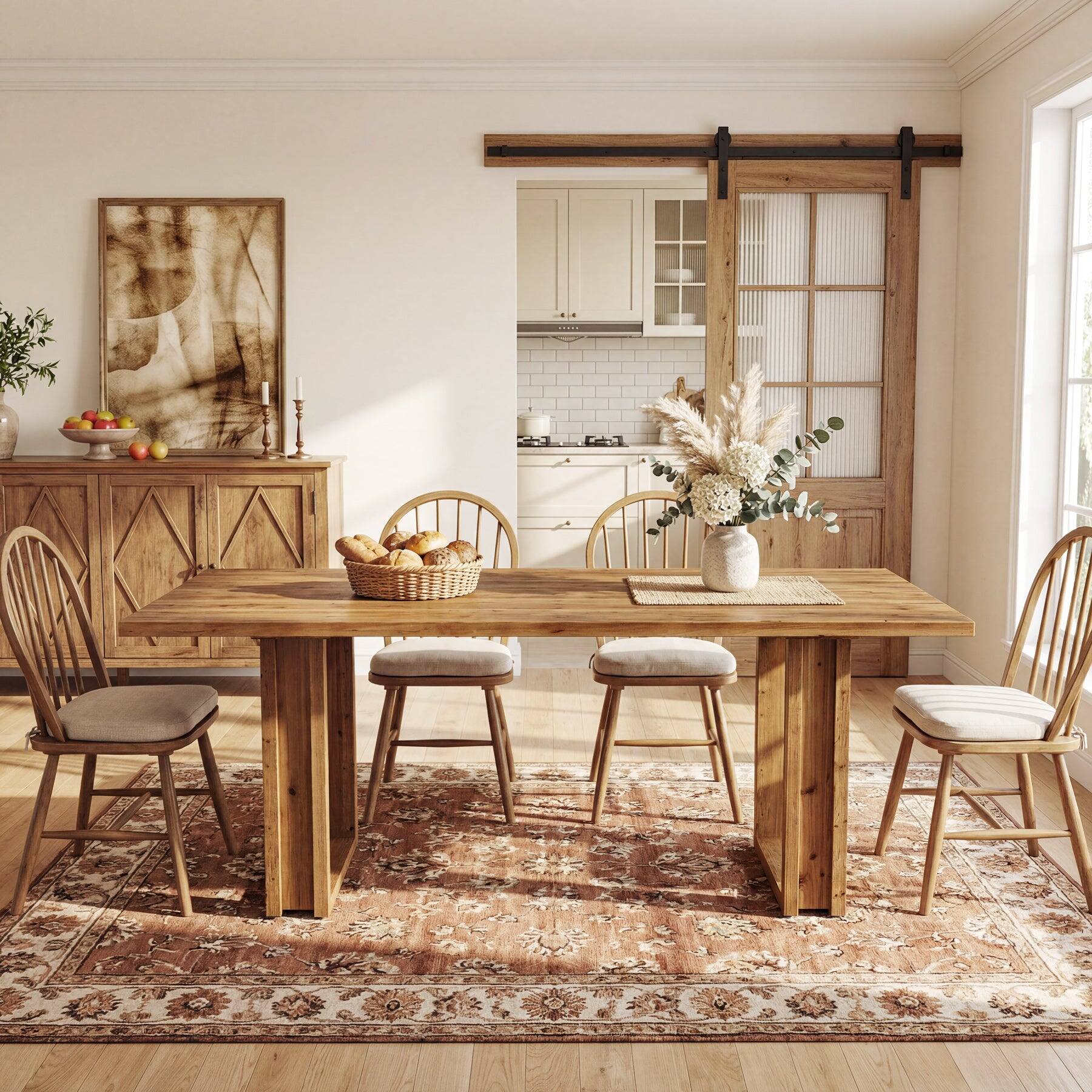 Alt View 4. Tribesigns - Farmhouse Solid Wood Dining Table with Wood Grain Finish and Rectangular Top for Dining Room and Kitchen - Light Brown.