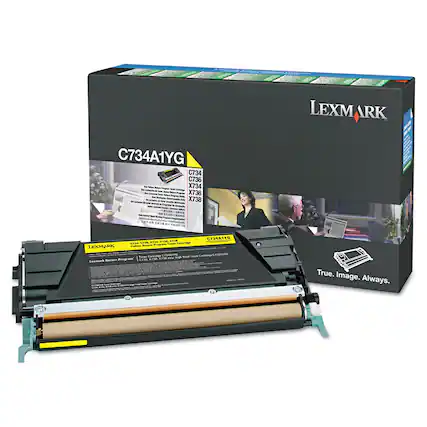 LEXMARK C734A1YG
C734 C736 - F I - s - X734 - - - - - - X736 - Sccl - - - - - - . - - X738 . - - - . - - - I a -. - - - - - - To A S 1N C724AIYG TS . 1A EFSE Cartridge Taltww Rtura rrsgm LEXMARK Eaotas ETHAIT Cars CTS - - T Tacar notrogram PM - BAsarn M True. I Image. Always.