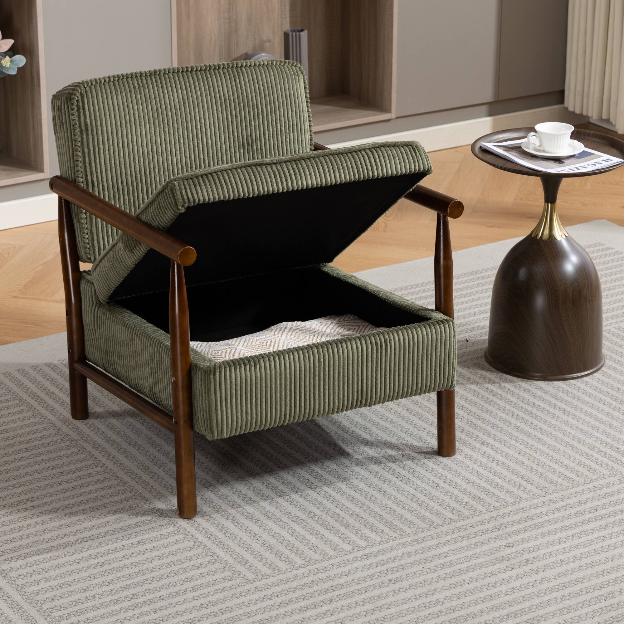 Alt View 8. GOODSILO - Modern Upholstered Accent Armchair with Hidden Storage and Waist Support Cushion for Living Room Bedroom - Antique Green.