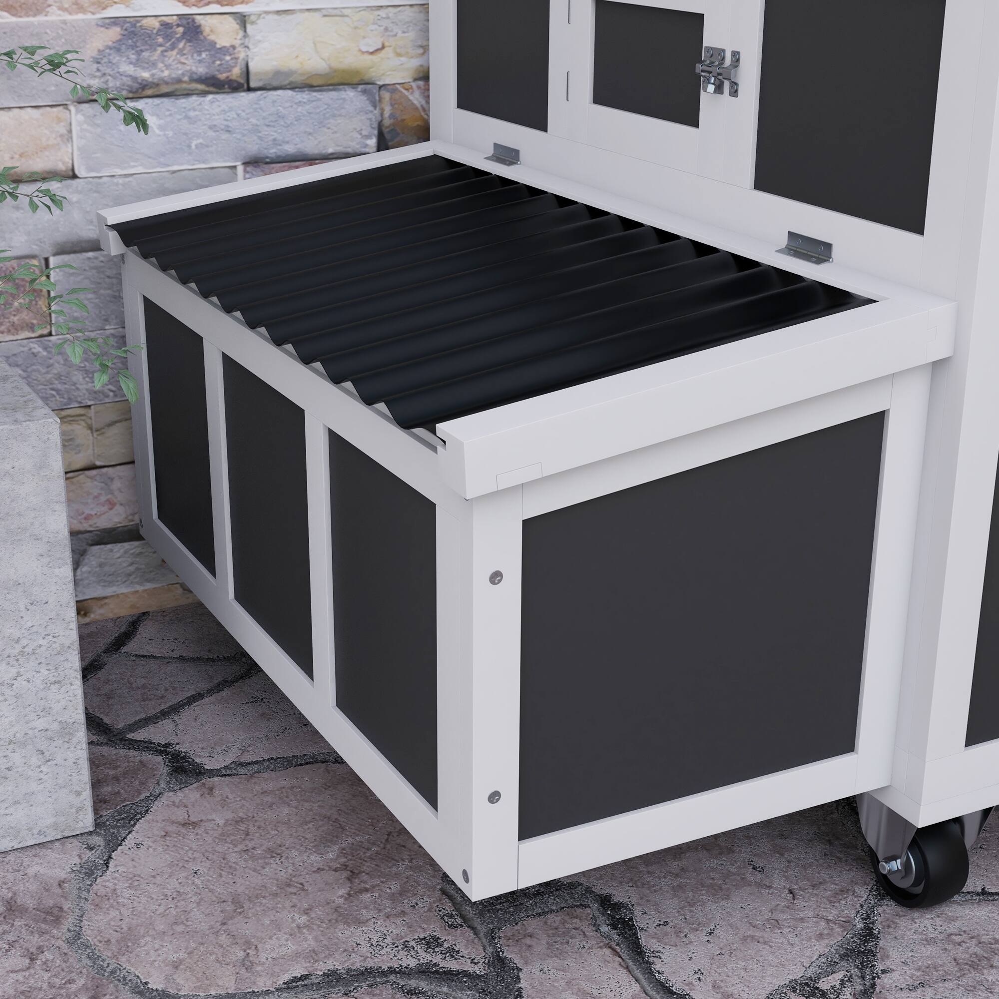 Alt View 5. Pawhut - Wooden Chicken Tractor for 6 Chickens, Outdoor Poultry Rabbit Duck Coop, Hen House with Nesting Box, Tray, Windows.