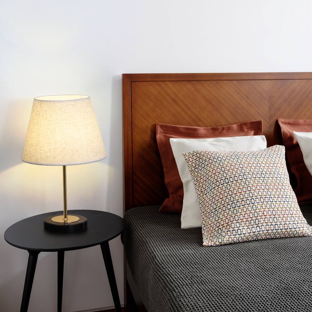Alt View 2. Oumilen - 2-Pack Table Lamps, Black Marble Base Gold Metal Pole with Fabric Linen Shade, E26 Socket UL Plug for Bedroom.