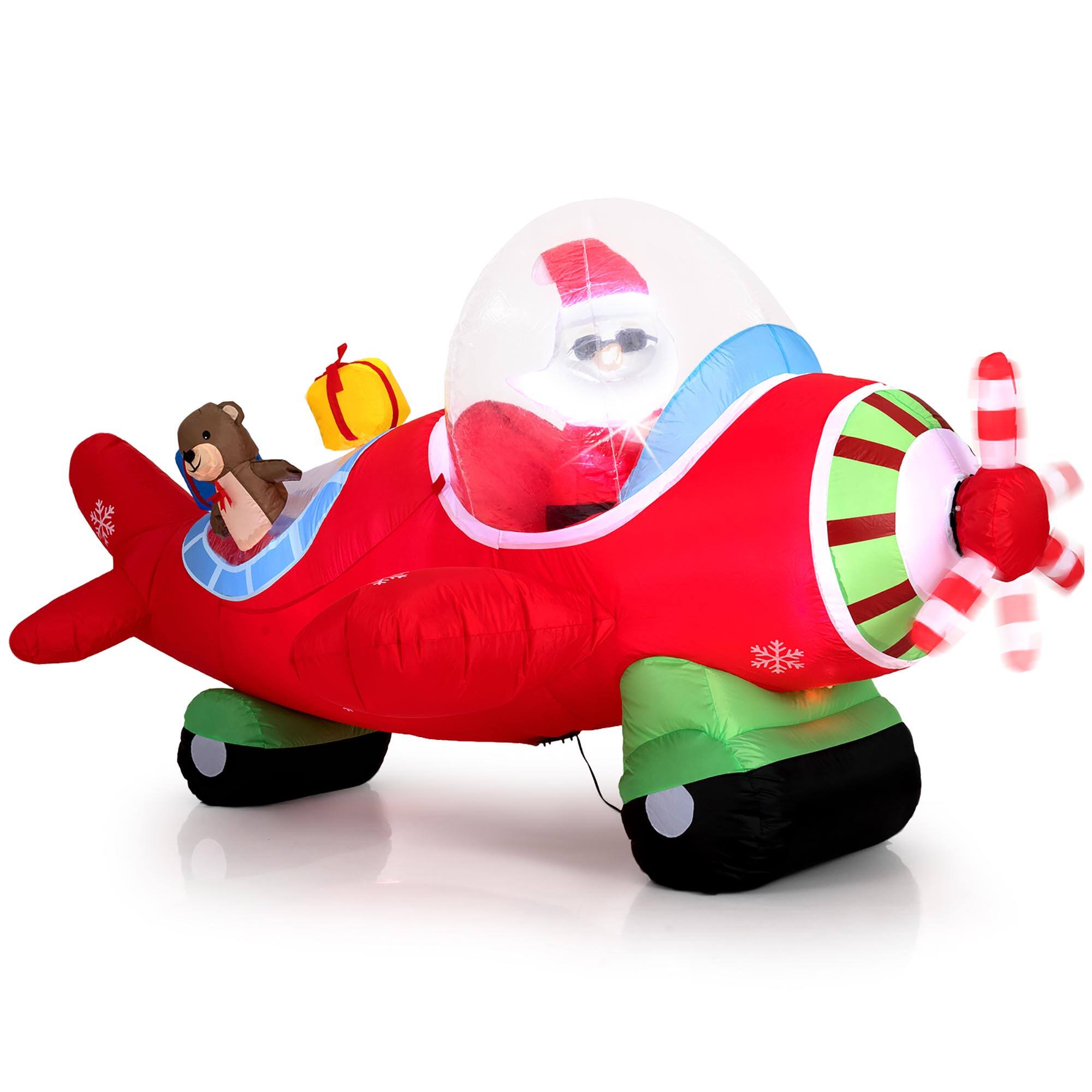 Front. Gymax - Gymax 7.2 FT Outdoor Christmas Inflatables Airplane w/ Gift Boxes & Built-in LED Lights Multicolor - Multi-Color.