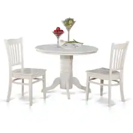 East West Furniture - 3 PC Kitchen nook Dining set-Round Table and 2 dinette Chairs - Linen White