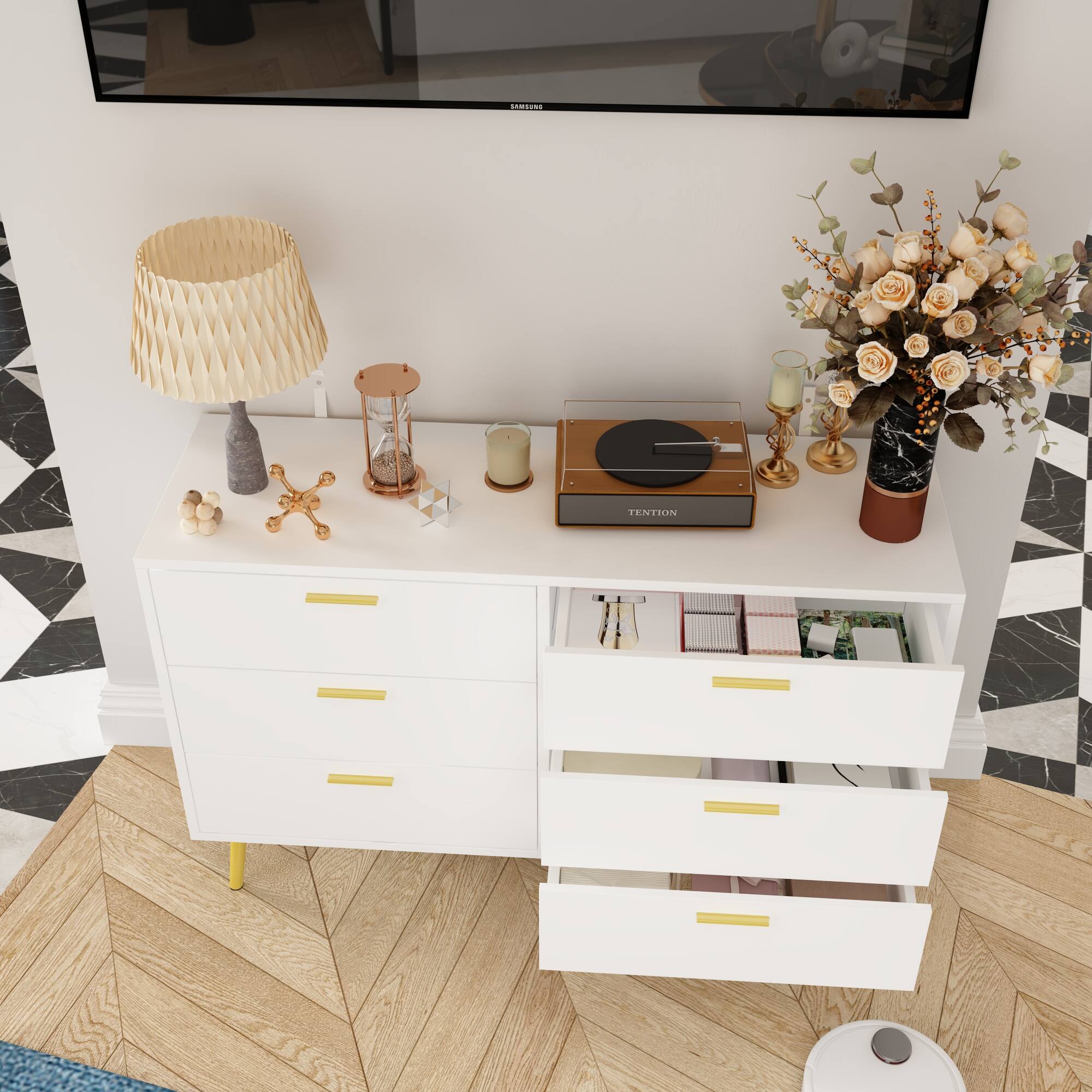 Back. FUFU & GAGA - FUFU&GAGA 6 - Drawer Double Dresser - Elevated Storage for Modern Living - White.