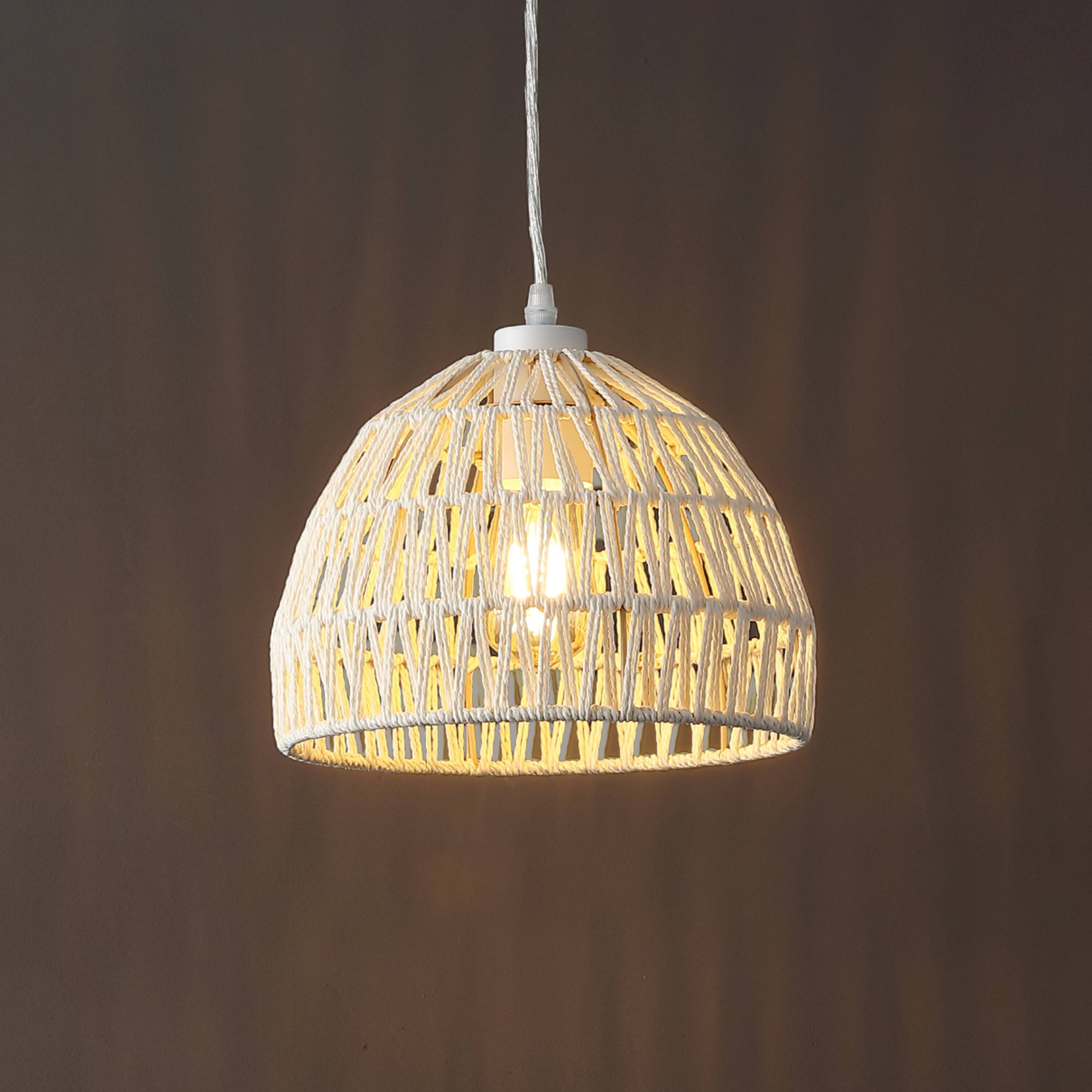 Alt View 1. Jonathan Y - Campana 10.25" 1-Light Bohemian Modern Woven Rope/Iron LED Pendant, Cream - Cream.
