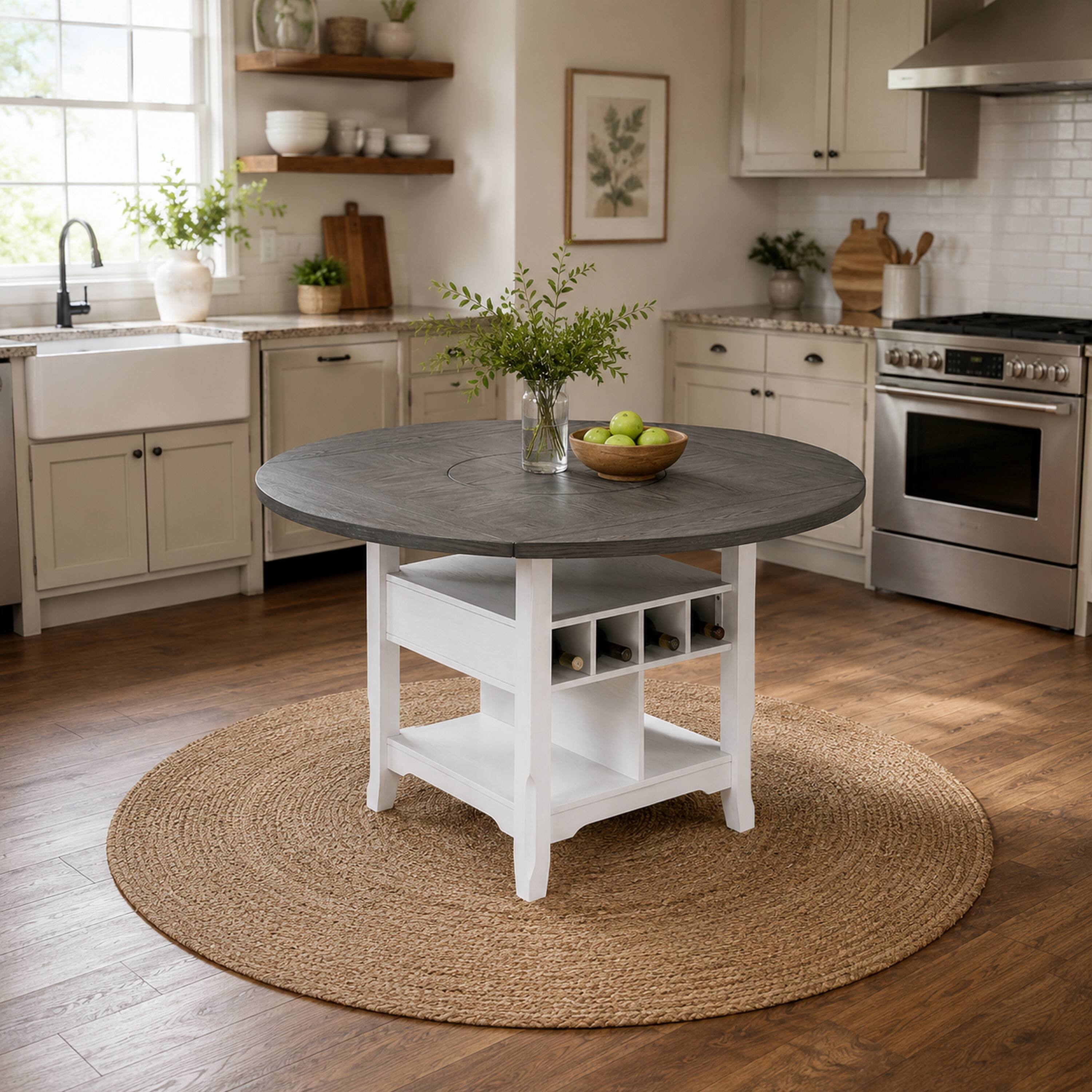 Alt View 7. Manhattan Lane - Vora Counter Height Storage Table, 4 Leaves, Antique White, 42-60 Inch - Gray, Antique White.