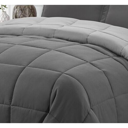 Back. Hivvago - Twin/Twin XL Traditional Microfiber Reversible 3 Piece Comforter Set in Grey - Grey.