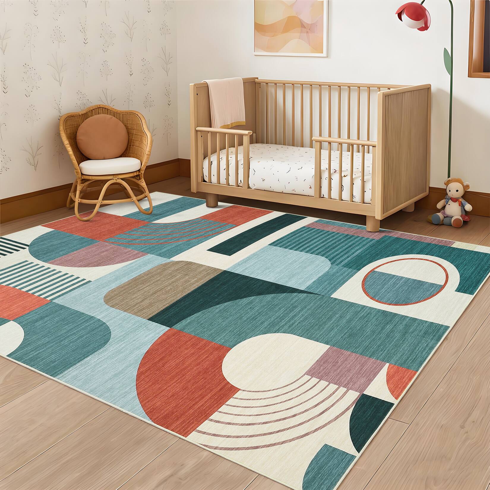 Alt View 5. Acekool - Modern Geometric Area Rug for Bedroom Non Slip Non Shedding Machine Washable Low Pile Carpet for Living Room Bathroon - Blue.