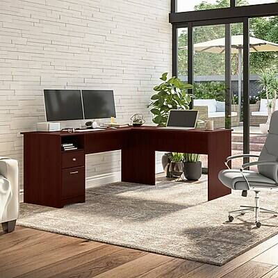 Alt View 1. Bush Furniture - 72"W L Shaped Computer Desk with Drawers(CAB051HVC) - Harvest Cherry.