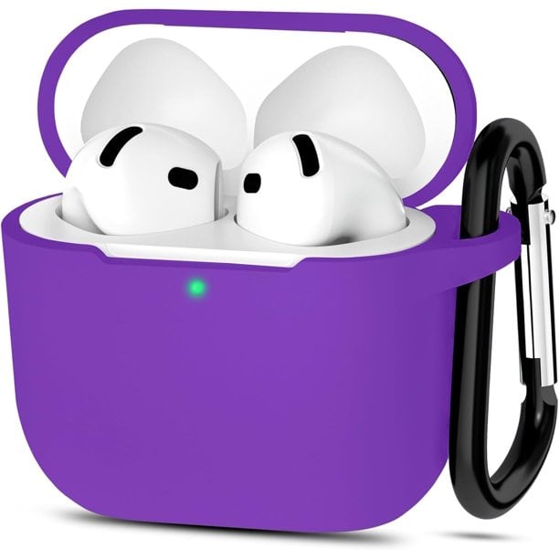 Front. Entronix - Entronix AirPods 4th Generation Case - Soft-Touch Liquid Silicone Protection - Purple.