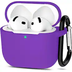 Front. Entronix - Entronix AirPods 4th Generation Case - Soft-Touch Liquid Silicone Protection - Purple.