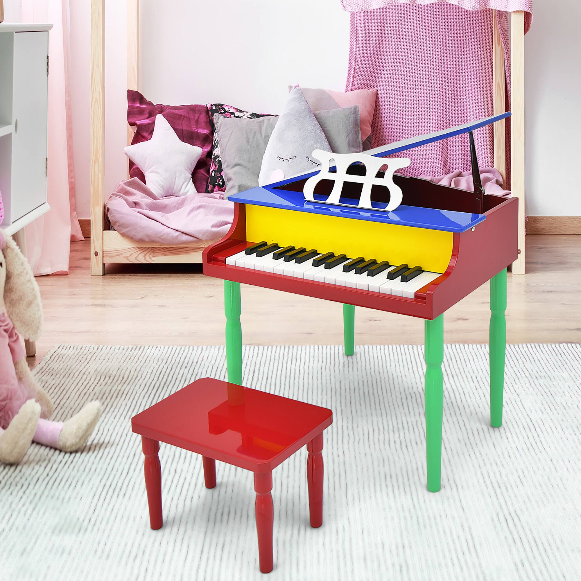 Alt View 9. Gymax - Gymax 30-Key Classic Baby Grand Piano Toddler Toy Wood w/ Bench & Music Rack Colorful - Multicolor.