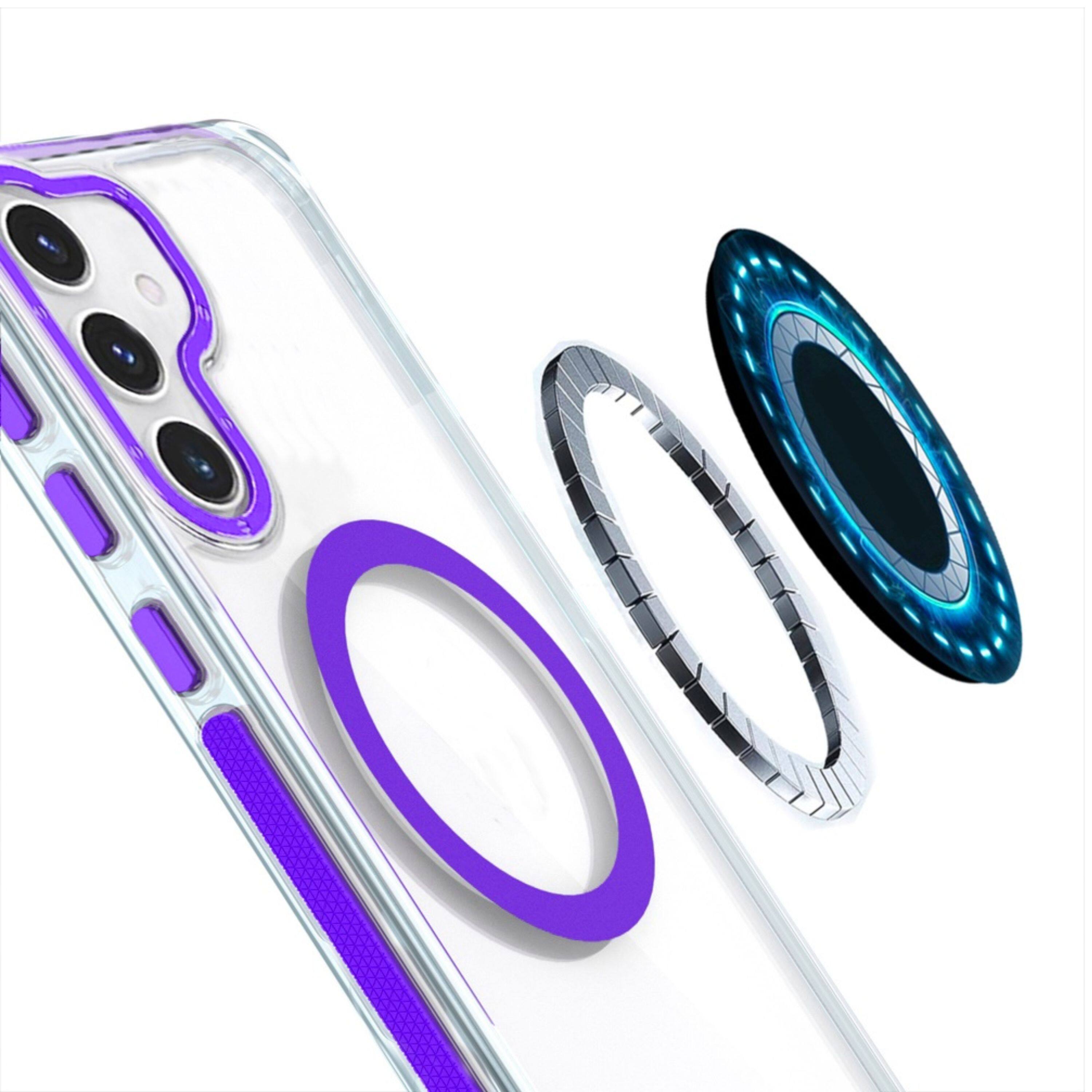 Left. Kitcheniva - Matching Trim Magnetic Circle Phone Case With Tempered Glass For Samsung Galaxy S25+/S24+ Purple - Purple.